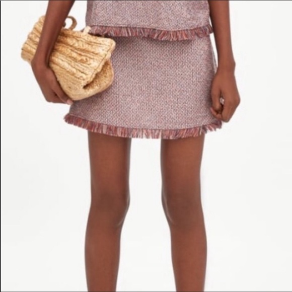 New! Zara stretchy tweed skirt with fringe trim - Picture 2 of 10